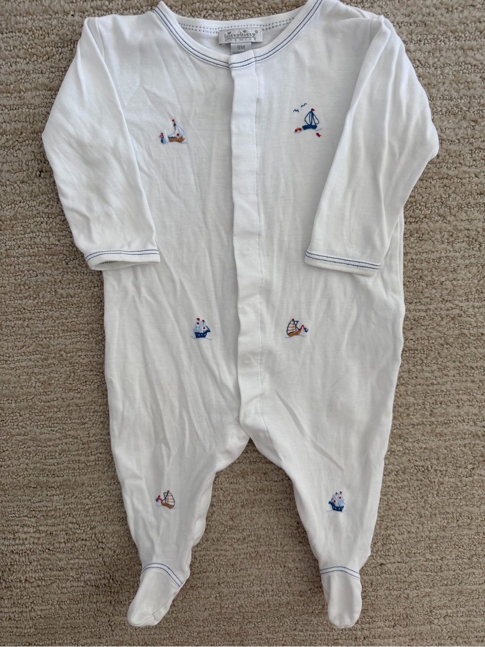 Kissy Kissy white Nautical Embroidered Footed One-Piece